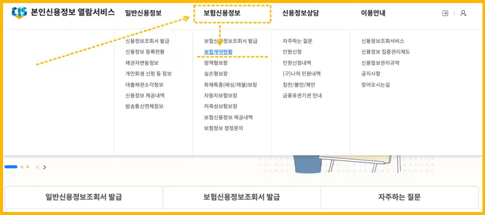 본인신용정보-열람서비스-보험가입현황을 알 수 있다.